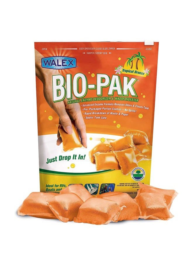 WALEX Bio-Pak Black Holding Tank Deodorizer & Waste Digester Drop-Ins - Advanced Enzyme Formula for Rapid Breakdown of Waste & Paper, Removes Odors & Cleans Tank; Tropical Breeze, 10-Pack - Image 1
